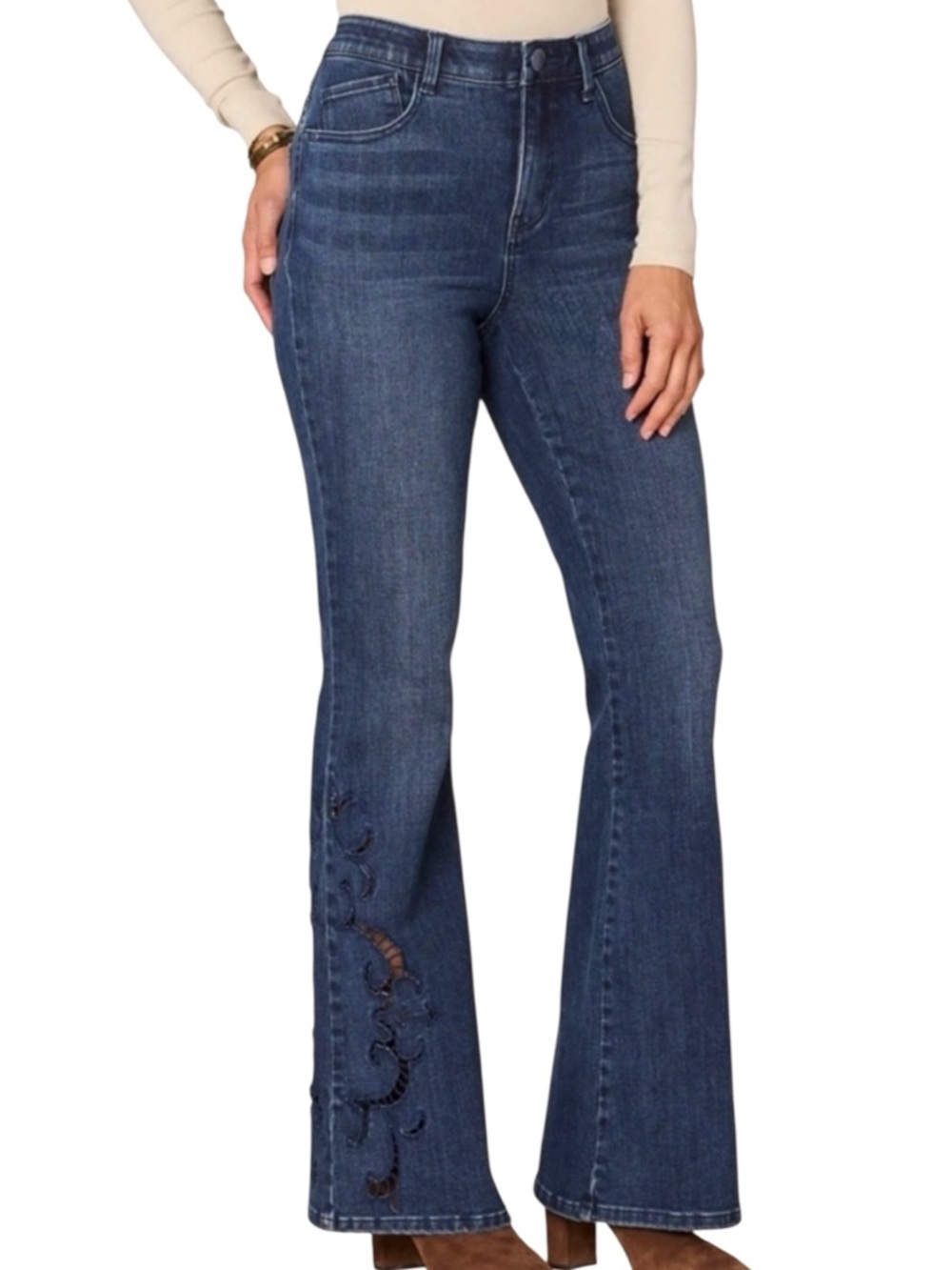 NWT Democracy “Ab”Solution High Rise Out There Flare Open Embroidery Jeans 20W